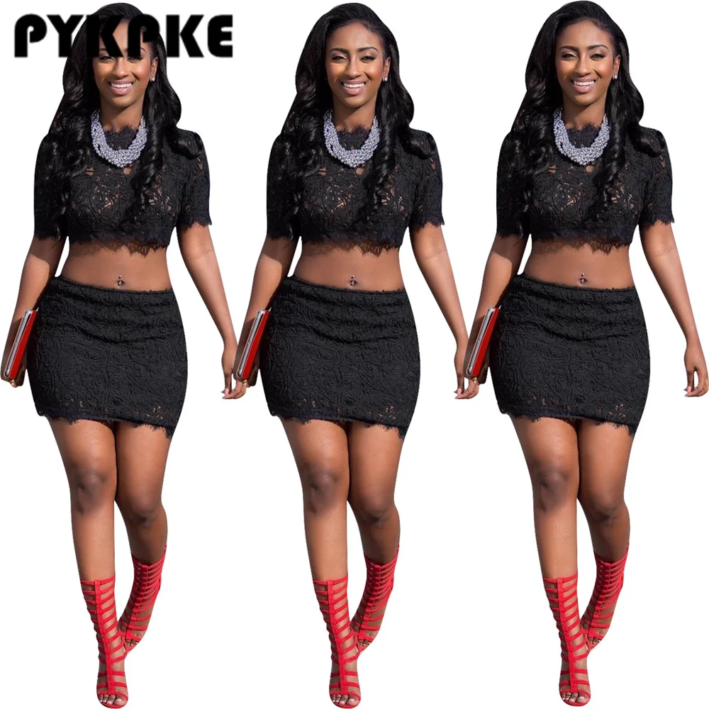 Sexy Black Lace Two Piece Set Women Crop Top and Skirts Suit Club Outfits 2 Piece Matching Sets
Sexy Black Lace Two Piece Set Women Crop Top and Skirts Suit Club Outfits 2 Piece Matching Sets