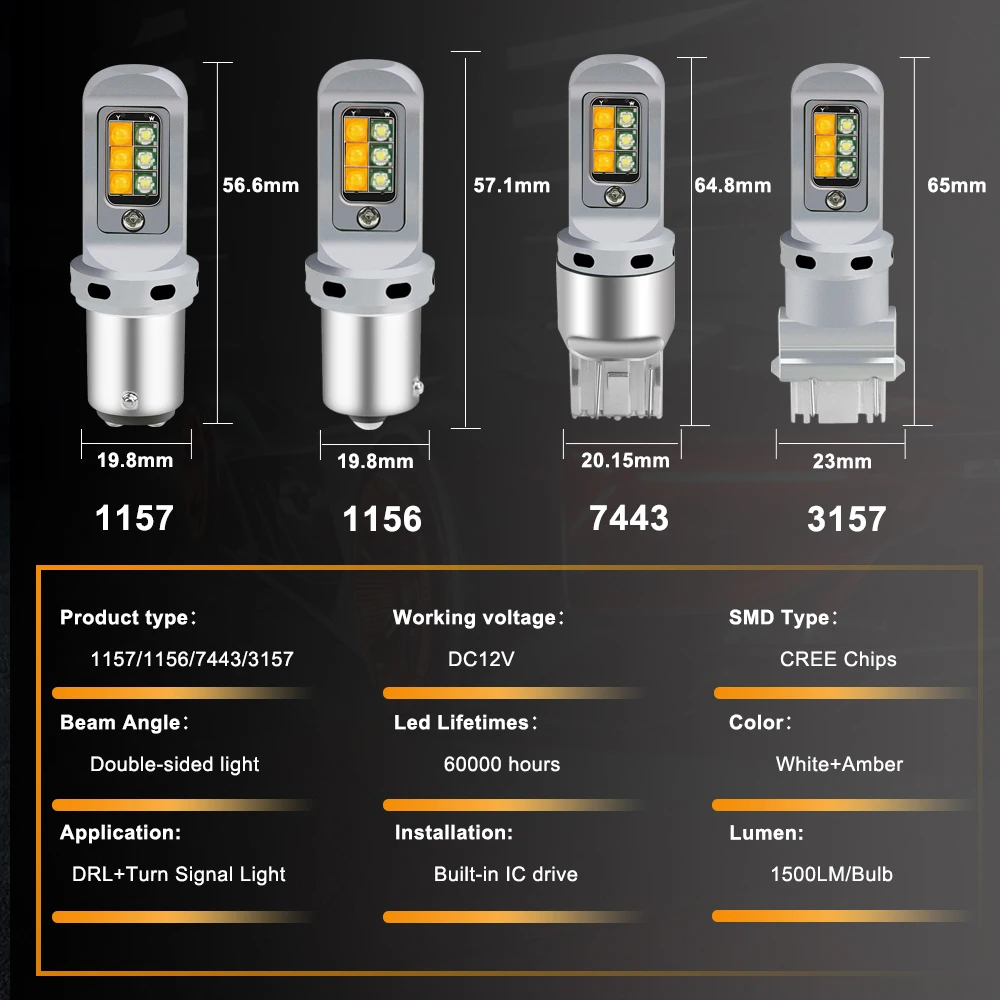 ANMINGPU 2x Signal Lamp 1500LM BAY15D Led P21/5W 1157 1156 LED BA15S P21W T20 LED 7443 W21/5W 3157 P27/7W Turn Signal DRL Light
ANMINGPU 2x Signal Lamp 1500LM BAY15D Led P21/5W 1157 1156 LED BA15S P21W T20 LED 7443 W21/5W 3157 P27/7W Turn Signal DRL Light
