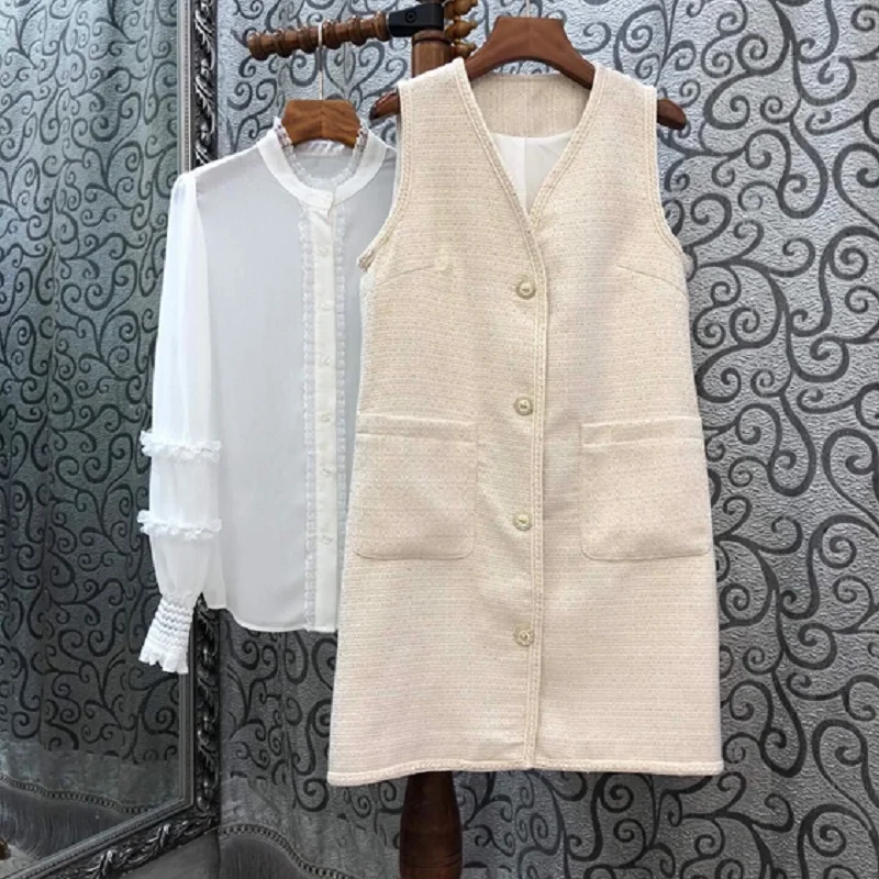 New Arrival 2 Piece Set 2020 Autumn Winter Princess Ladies Lace Patchwork Long Sleeve White Shirts+Vest Dress Set Suit Women
New Arrival 2 Piece Set 2020 Autumn Winter Princess Ladies Lace Patchwork Long Sleeve White Shirts+Vest Dress Set Suit Women