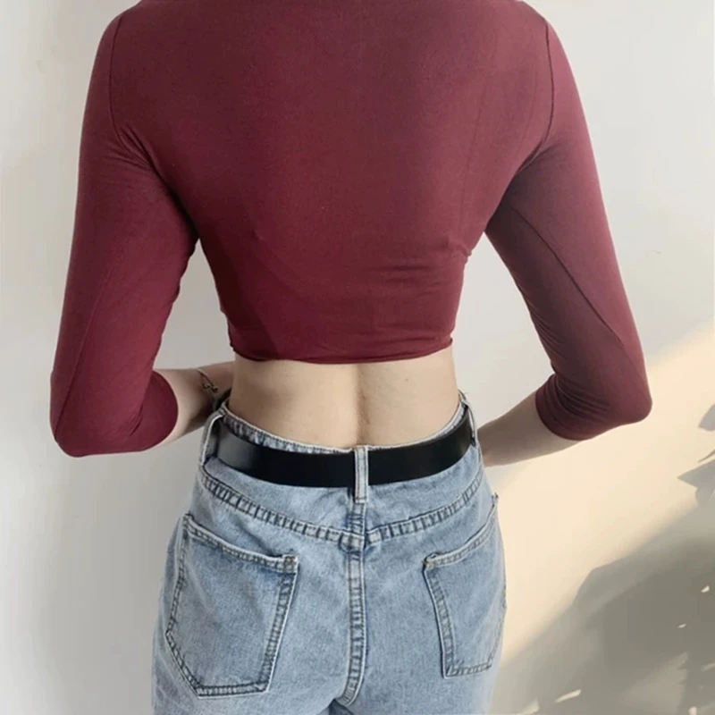 2021spring and autumn low-cut u-neck sexy t-shirt short cut waist 3/4 sleeved shirt wine red cotton tight-fitting crop top
2021spring and autumn low-cut u-neck sexy t-shirt short cut waist 3/4 sleeved shirt wine red cotton tight-fitting crop top