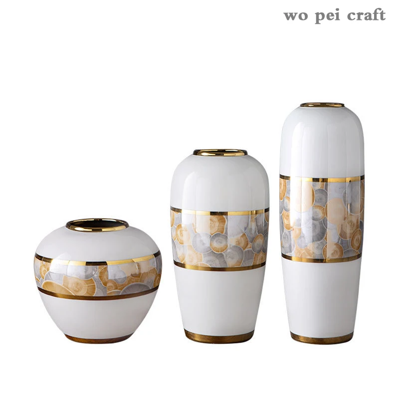 

Painted Ceramic Vases Desk Decor Tabletop Vase Golden Strokes Porcelain Storage Jar Flower Arrangement Home Decoration Modern