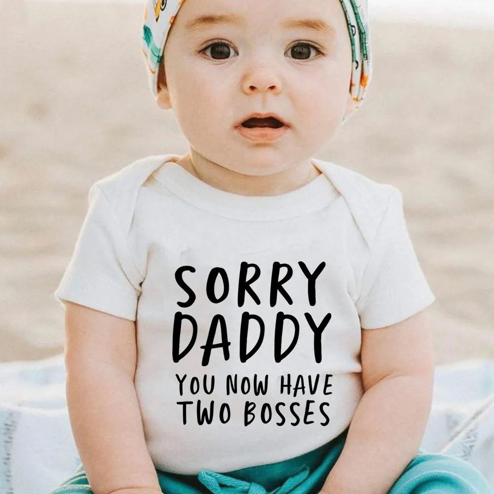 

Sorry Daddy You Know Have Two Bosses Print Funny Newborn Baby Cotton Romper Infant Boy Girl Short Sleeve Jumpsuit