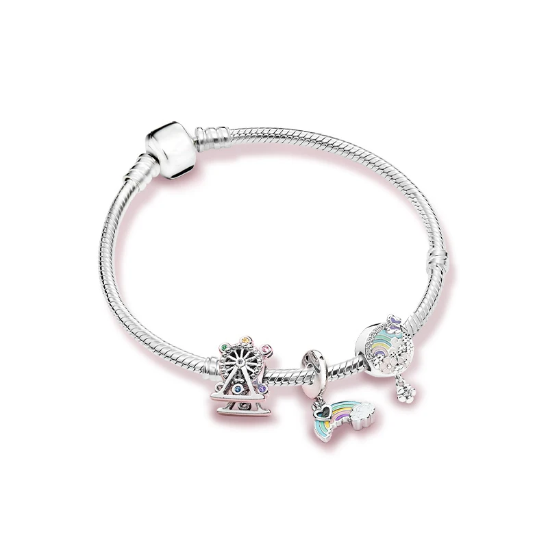 925 Sterling Silver Ferris Wheel & Rainbow pendant Snake Chain Bracelets For Women Fit Original Pan Charm Beads Bracelet Jewelry
925 Sterling Silver Ferris Wheel & Rainbow pendant Snake Chain Bracelets For Women Fit Original Pan Charm Beads Bracelet Jewelry