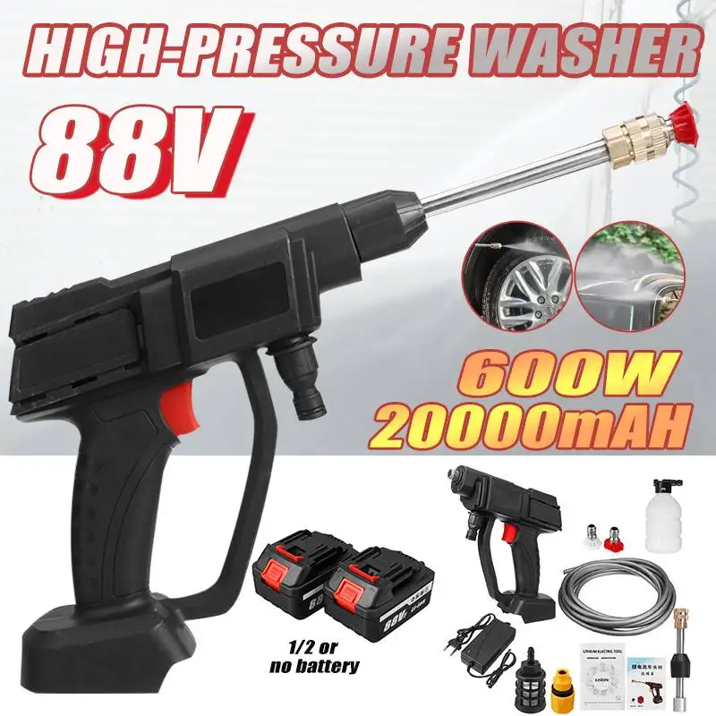 600W 88V High Pressure Washer Gun Cordless Car Washer Water Sprayer For Outdoor Electric Car Washer Foam Gun With Li-ion Battery
600W 88V High Pressure Washer Gun Cordless Car Washer Water Sprayer For Outdoor Electric Car Washer Foam Gun With Li-ion Battery