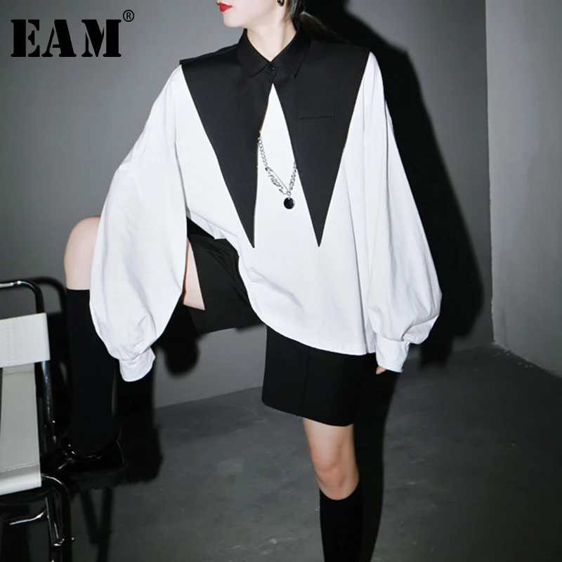 Женская футболка с круглым вырезом EAM белая и черная большого размера длинными