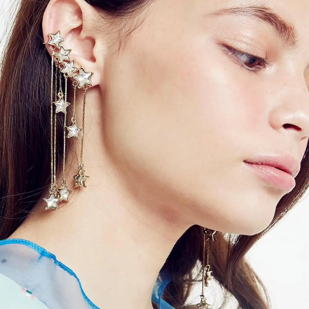 New Arrival Maxi Women Fashion Zircon Bling Star Pendant Dangle Earrings Show Statement Accessories | Украшения и аксессуары