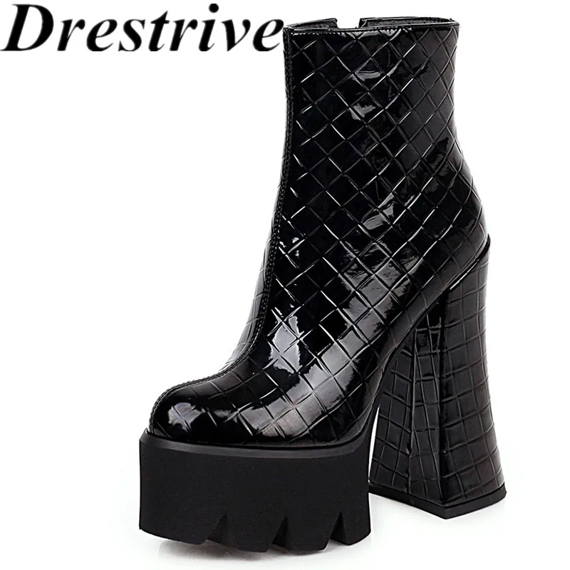 Drestrive Patent Leather Thick Heels 15 cm Platform Women's Ankle Boots Zipper Lattice 2020 Winter High Heel Shoes Big Size 43
Drestrive Patent Leather Thick Heels 15 cm Platform Women's Ankle Boots Zipper Lattice 2020 Winter High Heel Shoes Big Size 43