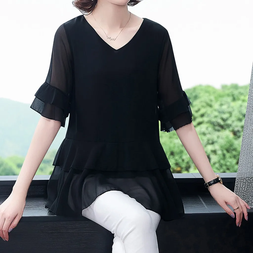 Plus Size Fashion Solid Chiffon Blouse Shirt Ruffles Tunic Tops Casual Summer Ladies Female Women Short Sleeve Blusas Pullover
Plus Size Fashion Solid Chiffon Blouse Shirt Ruffles Tunic Tops Casual Summer Ladies Female Women Short Sleeve Blusas Pullover