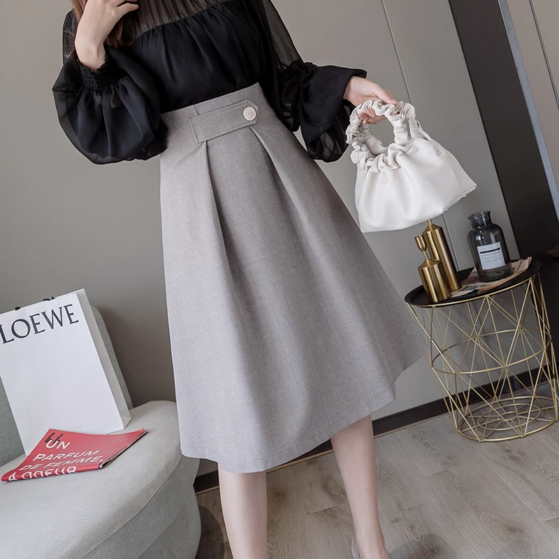 Юбка женская на пуговицах модная винтажная Однотонная юбка в Корейском стиле
