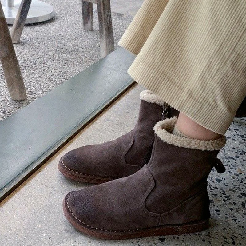 Casual Cotton Shoes Winter Flat Women's Snow Boots Brown Side Zipper Nubuck Cowhide Leather Plus Cotton Comfortable Short Boots
Casual Cotton Shoes Winter Flat Women's Snow Boots Brown Side Zipper Nubuck Cowhide Leather Plus Cotton Comfortable Short Boots