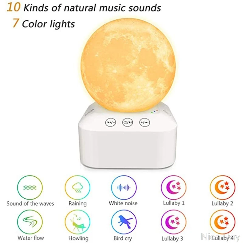 White Noise Sleep Sound Machine Dimmable 7 Color Changing Moon Night Light Sleep Ju09 20 Dropship 
White Noise Sleep Sound Machine Dimmable 7 Color Changing Moon Night Light Sleep Ju09 20 Dropship