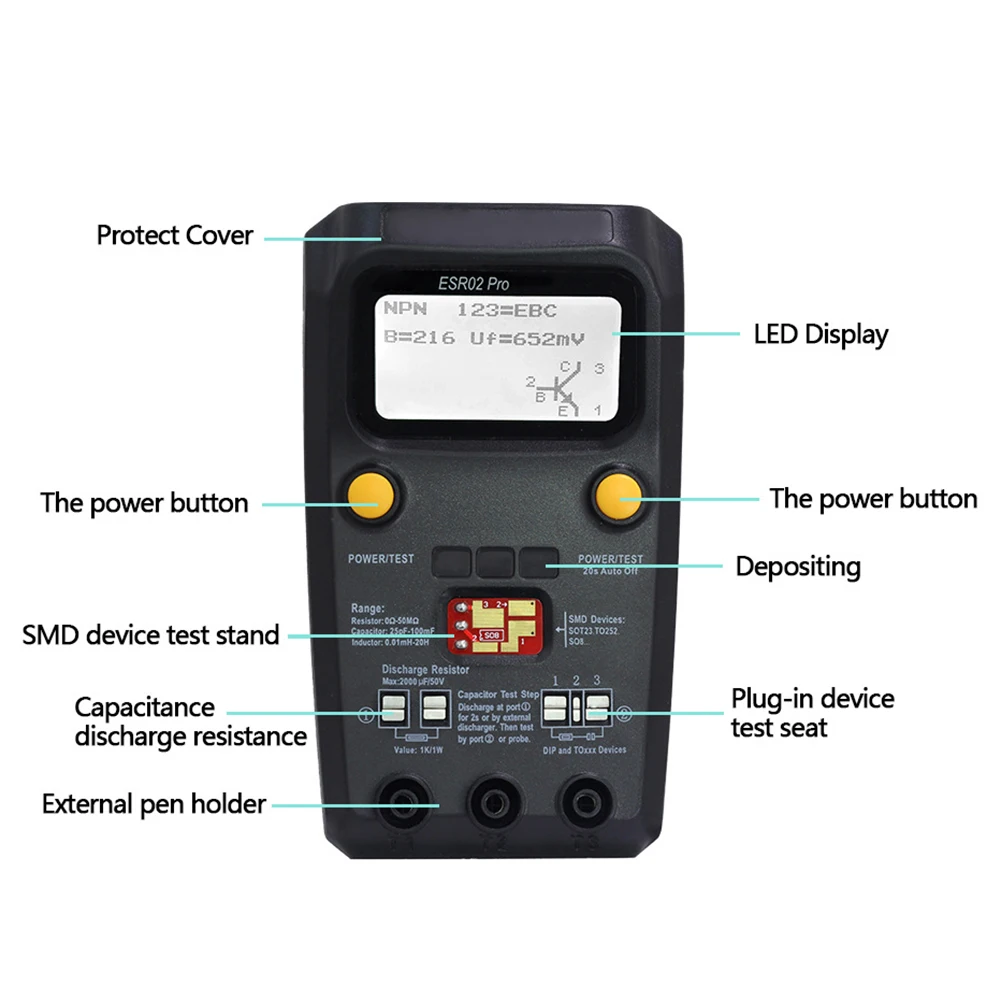 ESR02PRO Digital Transistor Tester Capacitance Inductance Resistance LCR Meter Multimeter SMD Components ESR Measurement
ESR02PRO Digital Transistor Tester Capacitance Inductance Resistance LCR Meter Multimeter SMD Components ESR Measurement