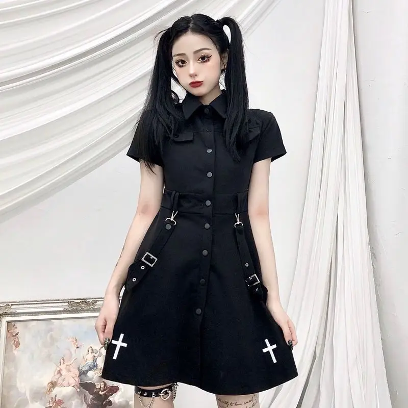 Gothic Dress Punk Gothic Harajuku Summer Black Mini Dress Shirt Women 2021 New Short Sleeve Emo Clothes Mall Retro Dark Academia
Gothic Dress Punk Gothic Harajuku Summer Black Mini Dress Shirt Women 2021 New Short Sleeve Emo Clothes Mall Retro Dark Academia