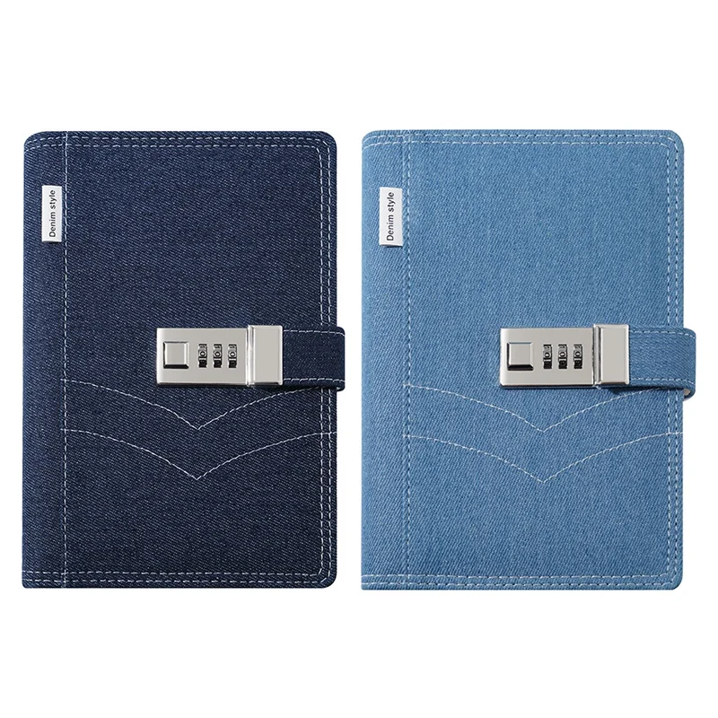 

B6 Password Book Diary Girl Secret Book with Lock Horizontal Line Book Denim Fabric Creative Stationery