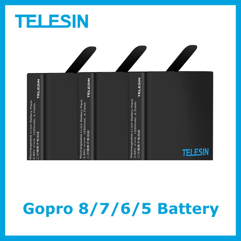 Аккумулятор TELESIN 3 для GoPro Hero 8 7 6 5 оригинальный сменный аккумулятор 85 В 1200 мАч