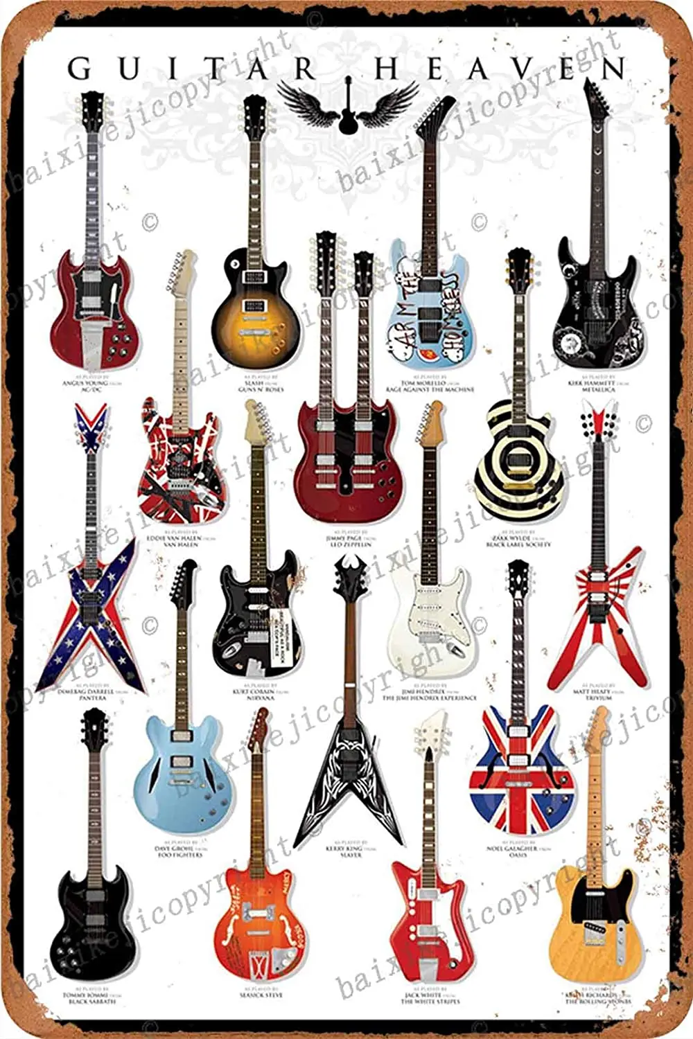 Guitar Heaven Famous Electric Guitars Tin Sign Vintage Metal Sign Poster Home Wall Decor Cafe Bar Pub Club Gift
Guitar Heaven Famous Electric Guitars Tin Sign Vintage Metal Sign Poster Home Wall Decor Cafe Bar Pub Club Gift