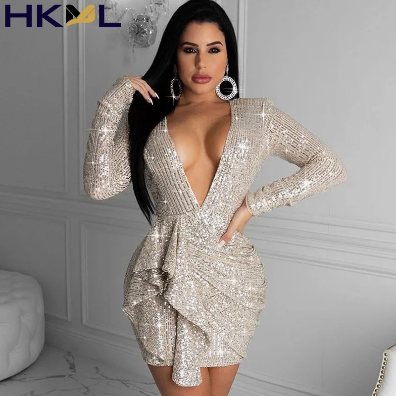 Women Sequined Bodycon Dress Deep V Neck Long Sleeve Ruffles Backless Tight Nightclub Party Mini Dresses Bandage Plus Size S-4XL
Women Sequined Bodycon Dress Deep V Neck Long Sleeve Ruffles Backless Tight Nightclub Party Mini Dresses Bandage Plus Size S-4XL