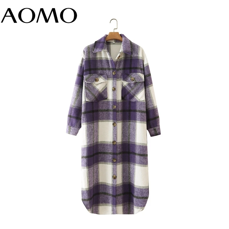AOMO Women Purple Plaid Thick Woolen Long Coats Jacket Long Sleeves Pocket 2021 Ladies Elegant Autumn Winter Coat 2M261A
AOMO Women Purple Plaid Thick Woolen Long Coats Jacket Long Sleeves Pocket 2021 Ladies Elegant Autumn Winter Coat 2M261A