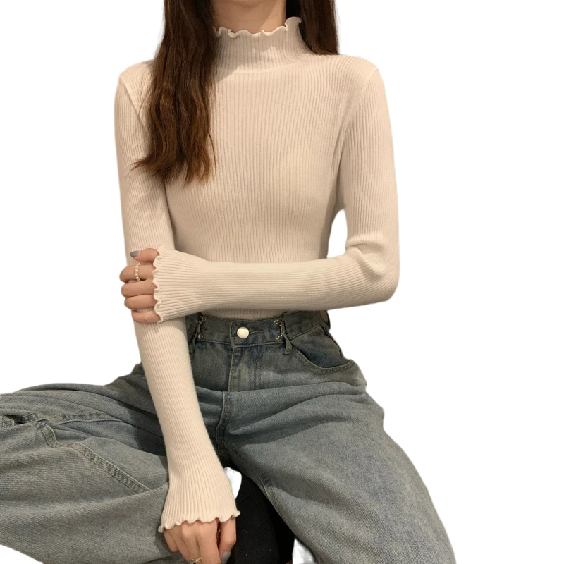 Ruffles Collar Knitting Women Sweater Pullovers Solid Long-Sleeved Elastic Slim Office Lady Elegant Pulls Buttoming Tops
Ruffles Collar Knitting Women Sweater Pullovers Solid Long-Sleeved Elastic Slim Office Lady Elegant Pulls Buttoming Tops
