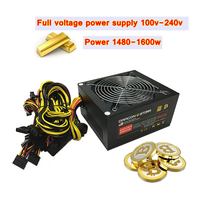 ПК сервер источник питания 1600 Вт ASIC горная установка ETH XMR BTC Miner PSU ATX 12 В 124A 90 240 для 6