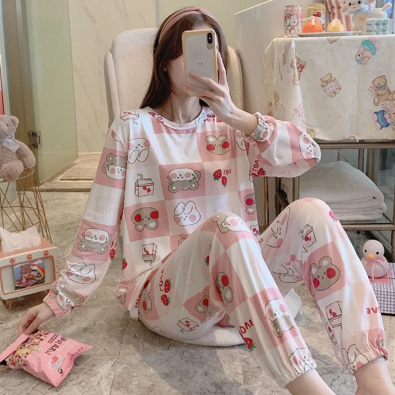 Autumn Winter Women Long Sleeve Pajamas Set O Neck Cartoon Strawberry Rabbit Print Pyjamas Set Female 2 Piece Sleep Wear Suit
Autumn Winter Women Long Sleeve Pajamas Set O Neck Cartoon Strawberry Rabbit Print Pyjamas Set Female 2 Piece Sleep Wear Suit
