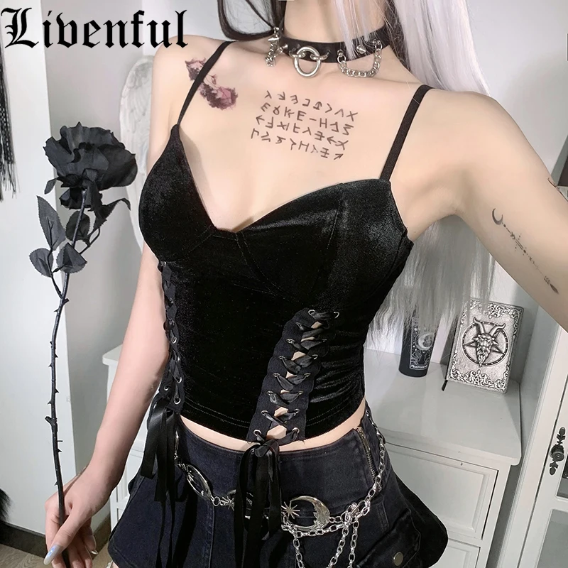 Goth Spaghetti Strap Bodycon Camis Deep-v Sexy Lace-up Tanks Crop Tops Emo E-girl Punk Harajuku Vintage Gothic Clothes
Goth Spaghetti Strap Bodycon Camis Deep-v Sexy Lace-up Tanks Crop Tops Emo E-girl Punk Harajuku Vintage Gothic Clothes