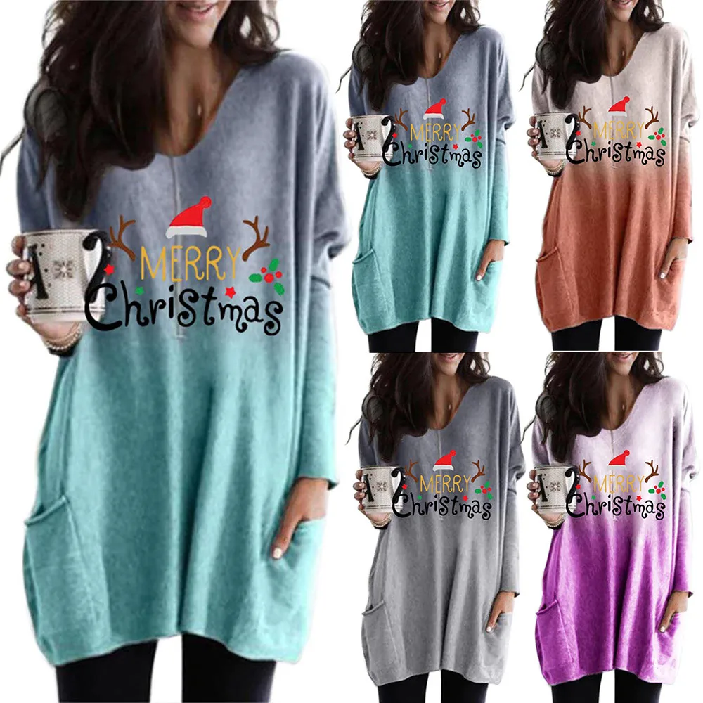 Christmas Loose Printed T-shirts Summer V Neck Long Sleeve Crew Neck T-shirt Double Pockets Gradient Blouse Women Tunic Tops
Christmas Loose Printed T-shirts Summer V Neck Long Sleeve Crew Neck T-shirt Double Pockets Gradient Blouse Women Tunic Tops