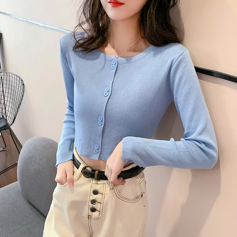 Women Knitted Full Sleeve Cropped Sweaters Cardigans Lady Knit Single-breasted Buttons Autumn Spring Knitwear Top for Female
Women Knitted Full Sleeve Cropped Sweaters Cardigans Lady Knit Single-breasted Buttons Autumn Spring Knitwear Top for Female
