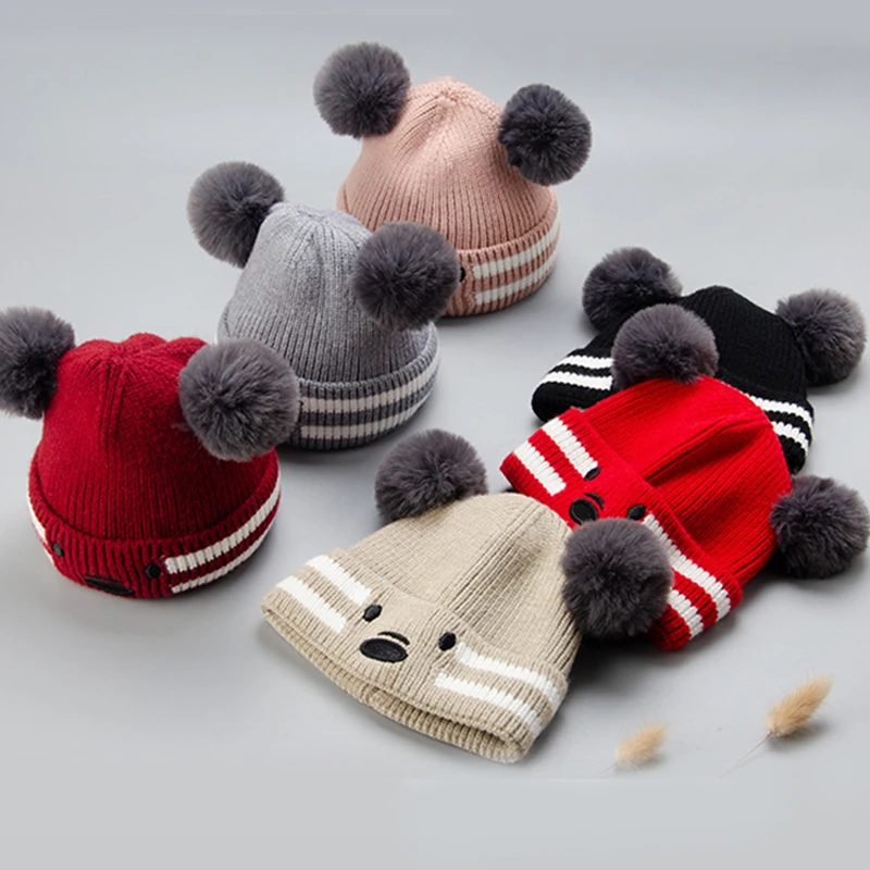 

Cute Pompom Ball Baby Hats Newborn Core-Spun Yarn Turban Beanie Warm Caps Soft Hat For Girls Boys Elastic Bonnet Autumn Winter