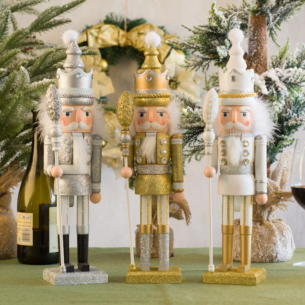 

42CM Golden/white/sliver Nutcracker Puppet Christmas Decor Ornaments For Desktop Decoration Wooden Walnuts Soldiers Band Dolls