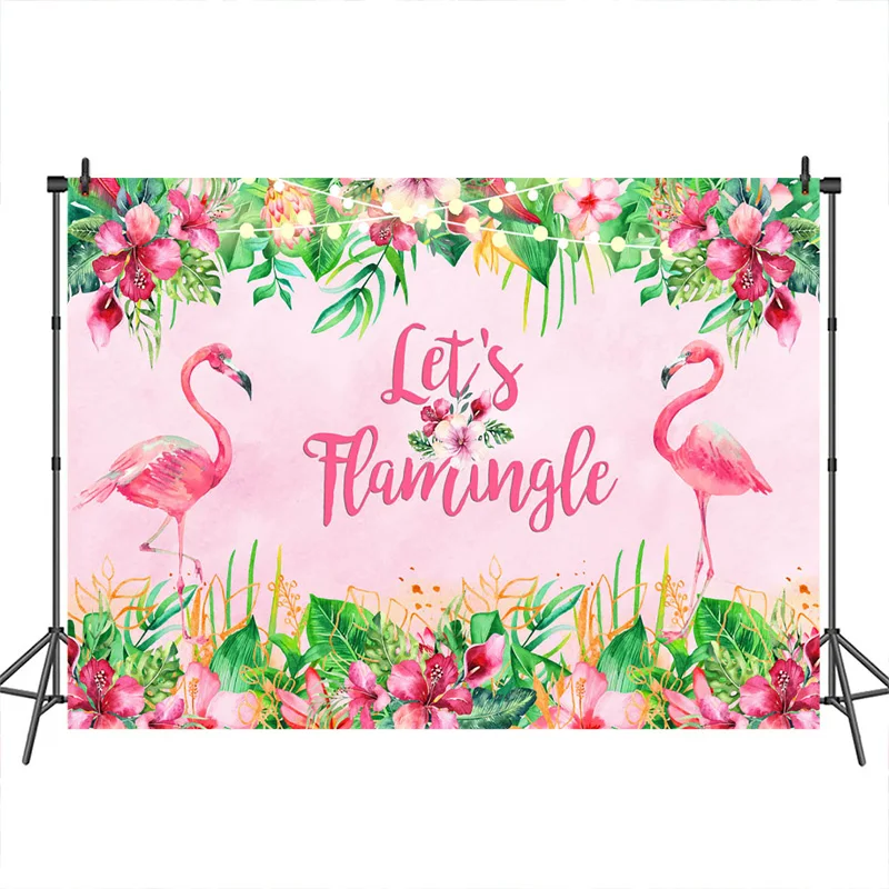

Виниловый фон для фотосъемки Фламинго джунгли цветы фон для детской вечеринки день рождения Декор-баннер фото