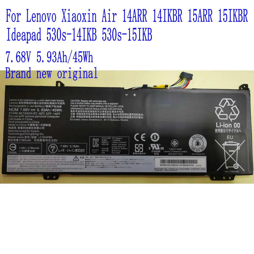 Новый оригинальный аккумулятор L17M4PB0 7,68 в для ноутбука Lenovo Xiaoxin Air 14ARR 14IKBR 15ARR 15IKBR Ideapad 530s-14IKB 530s-15IKB
Новый оригинальный аккумулятор L17M4PB0 7,68 в для ноутбука Lenovo Xiaoxin Air 14ARR 14IKBR 15ARR 15IKBR Ideapad 530s-14IKB 530s-15IKB