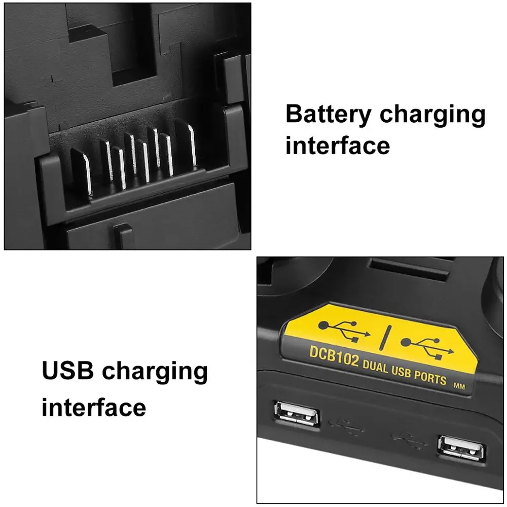 Fast charging DCB102 Li-ion Battery charger For DeWalt 12V 14.4V 18V 20V DCB105 DCB200 double charging postion with USB Port
Fast charging DCB102 Li-ion Battery charger For DeWalt 12V 14.4V 18V 20V DCB105 DCB200 double charging postion with USB Port