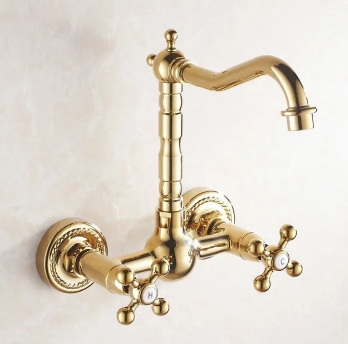 Gold Color Brass Double Cross Handle 2 Hole Wall Kitchen Bathroom Basin Faucet Sink Cold Hot Mixer Tap Swivel Spout 360' dgf018
Gold Color Brass Double Cross Handle 2 Hole Wall Kitchen Bathroom Basin Faucet Sink Cold Hot Mixer Tap Swivel Spout 360' dgf018