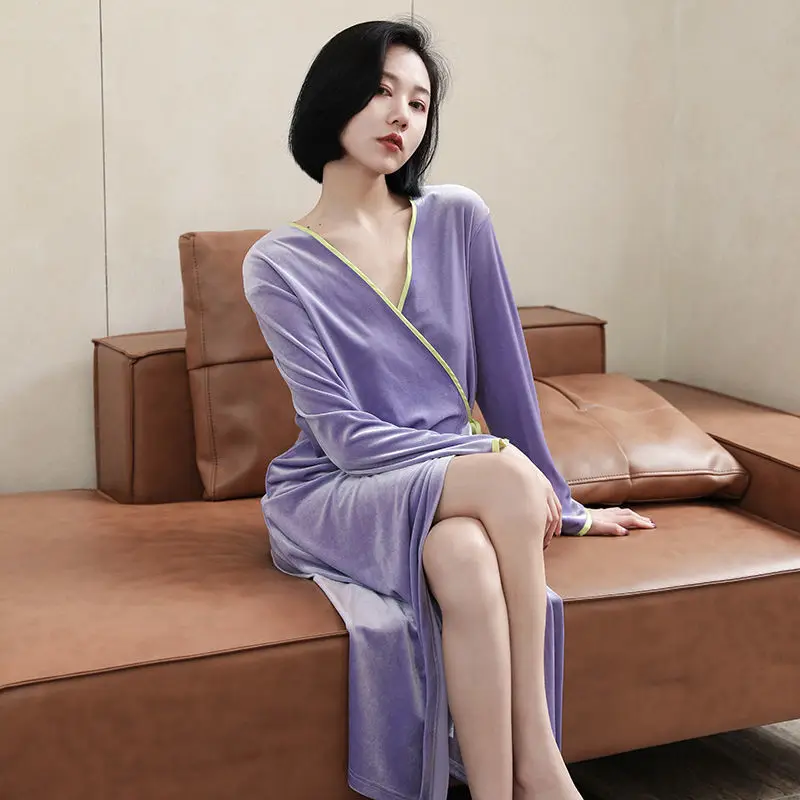 

Бархатные халаты, женское осеннее японское кимоно, пикантные длинные халаты, элегантный халат, женская одежда для сна с длинным рукавом, 2021