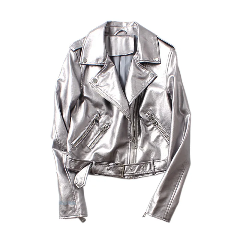 Autumn Winter Female Turn-down Collar Long-sleeved Suit Loose Minimalist Zipper PU Leather Silver Short Top Coat C804
Autumn Winter Female Turn-down Collar Long-sleeved Suit Loose Minimalist Zipper PU Leather Silver Short Top Coat C804