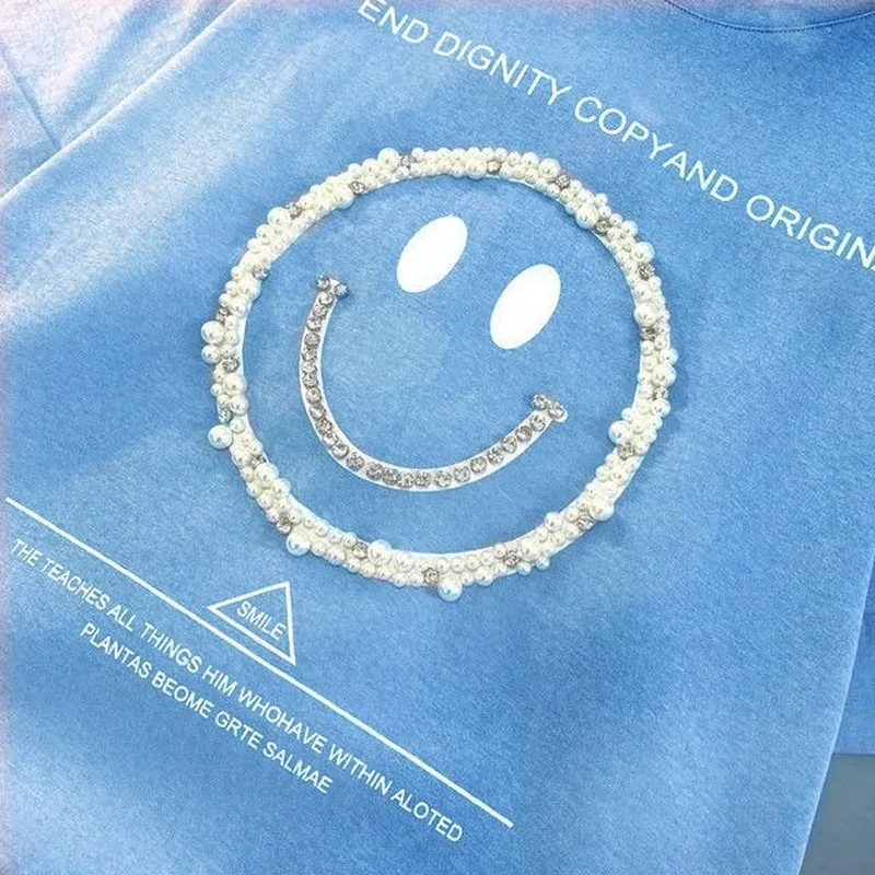 Pure Cotton 3D Decoration Beaded Smile Short-sleeved T-shirt 2021 Summer Loose Students All-match Graphic T Shirts
Pure Cotton 3D Decoration Beaded Smile Short-sleeved T-shirt 2021 Summer Loose Students All-match Graphic T Shirts