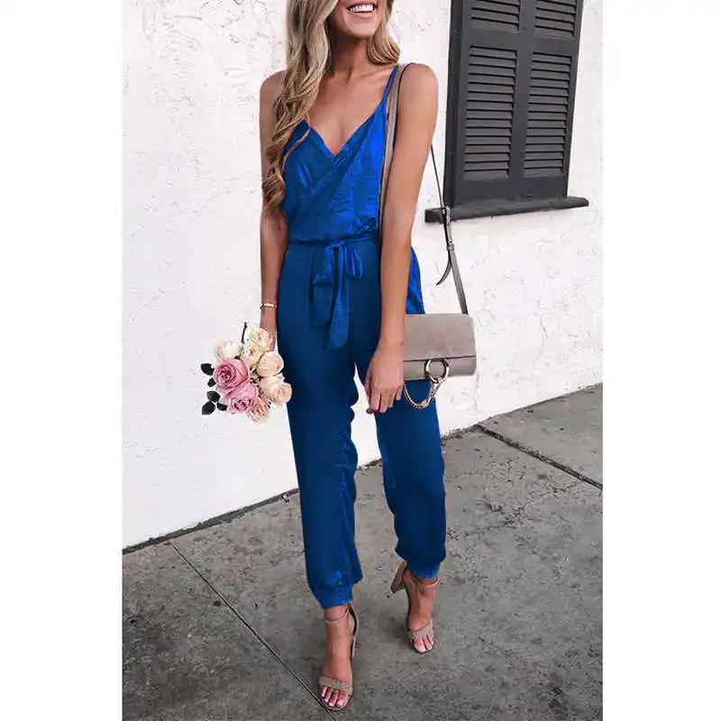 Women's V Neck Spaghetti Strap Elastic Waist Slit Leg Ankle Tie Jumpsuits Rompers with Pockets
Women's V Neck Spaghetti Strap Elastic Waist Slit Leg Ankle Tie Jumpsuits Rompers with Pockets