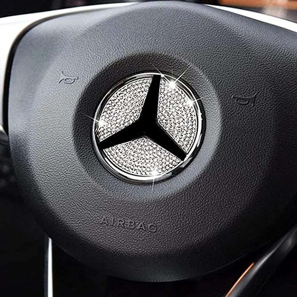 Автомобильная эмблема рулевого колеса кристальная Алмазная наклейка для Mercedes Benz