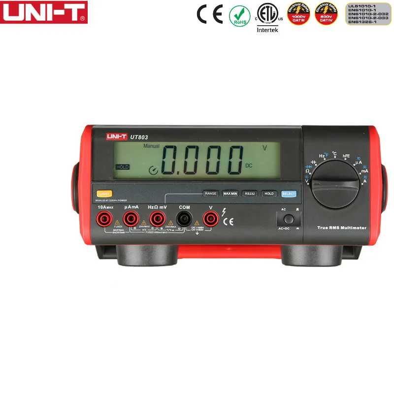 UNI-T UT803 цифровой мультиметр с ЖК-дисплеем настольного типа Вольт Ампер Ом Емкость Гц 5999 отсчетов тестер Высокая точность ПК Мягкий
UNI-T UT803 цифровой мультиметр с ЖК-дисплеем настольного типа Вольт Ампер Ом Емкость Гц 5999 отсчетов тестер Высокая точность ПК Мягкий