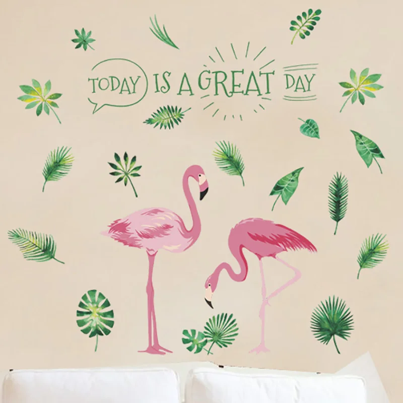 

Coloful Flamingo flower wall Stickers Home Decor Living Room Bedroom Cartoon Animal Wall Decal Pvc Mural Art Diy Poster