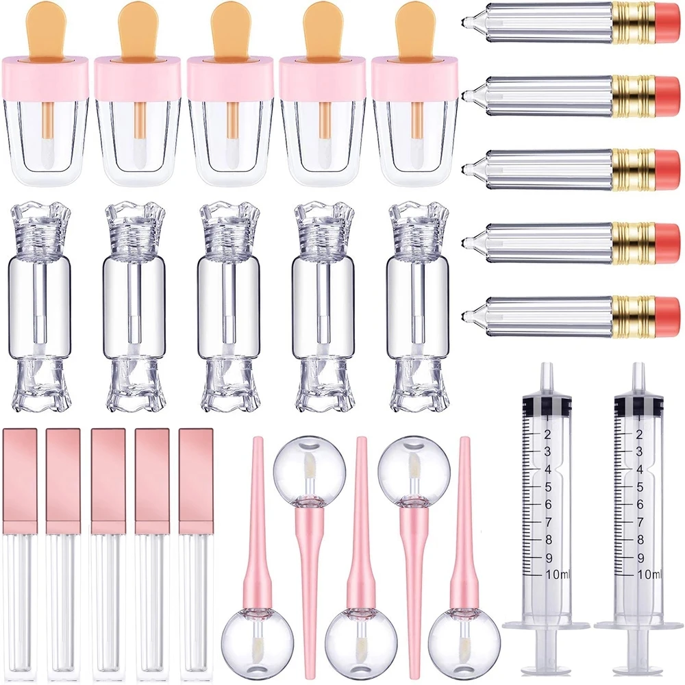 30 Pieces Lip Gloss Tube Tool Set Pencil Ice-cream Lollipop Candy Shaped Empty Lip Gloss Tubes Plastic Syringe for DIY Makeup
30 Pieces Lip Gloss Tube Tool Set Pencil Ice-cream Lollipop Candy Shaped Empty Lip Gloss Tubes Plastic Syringe for DIY Makeup