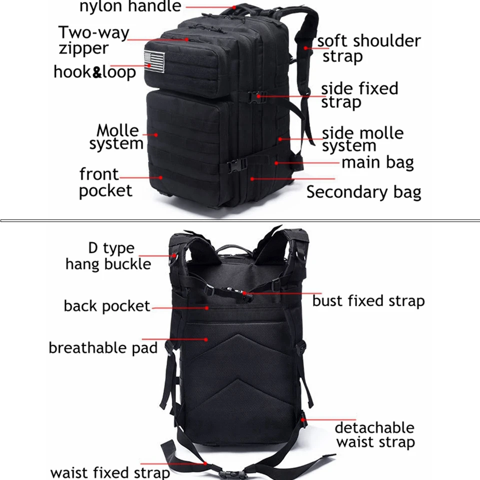 Large Capacity Military Tactical Backpack Army Assault Molle Bag for Outdoor Hiking Camping Hunting Mountaineering Rucksack
Large Capacity Military Tactical Backpack Army Assault Molle Bag for Outdoor Hiking Camping Hunting Mountaineering Rucksack