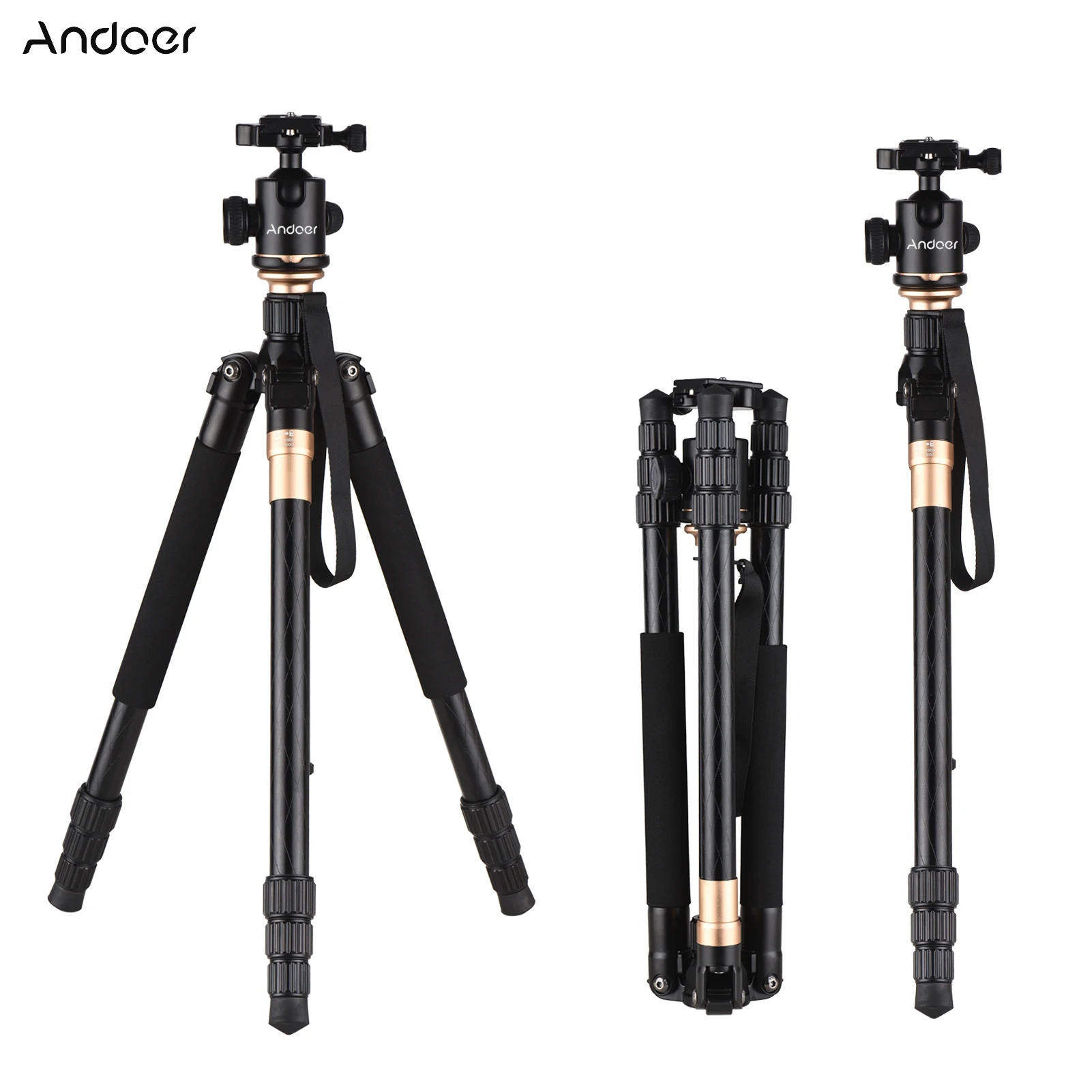 

Andoer Q999 158cm/62in Portable Photography Tripod Monopod Stand Aluminum Alloy Panorama Ball Head 10kg/22lbs Load Capacity