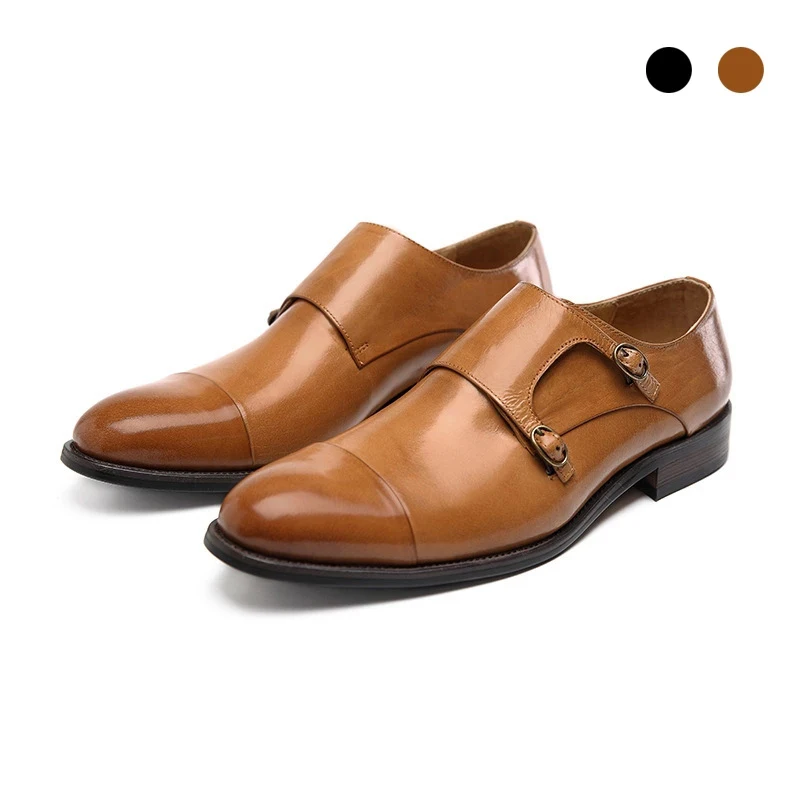 

Double Monk Style Bridegroom Dress Formal Best Men Shoes Black Genuine Leather Original Business Designer Shoes