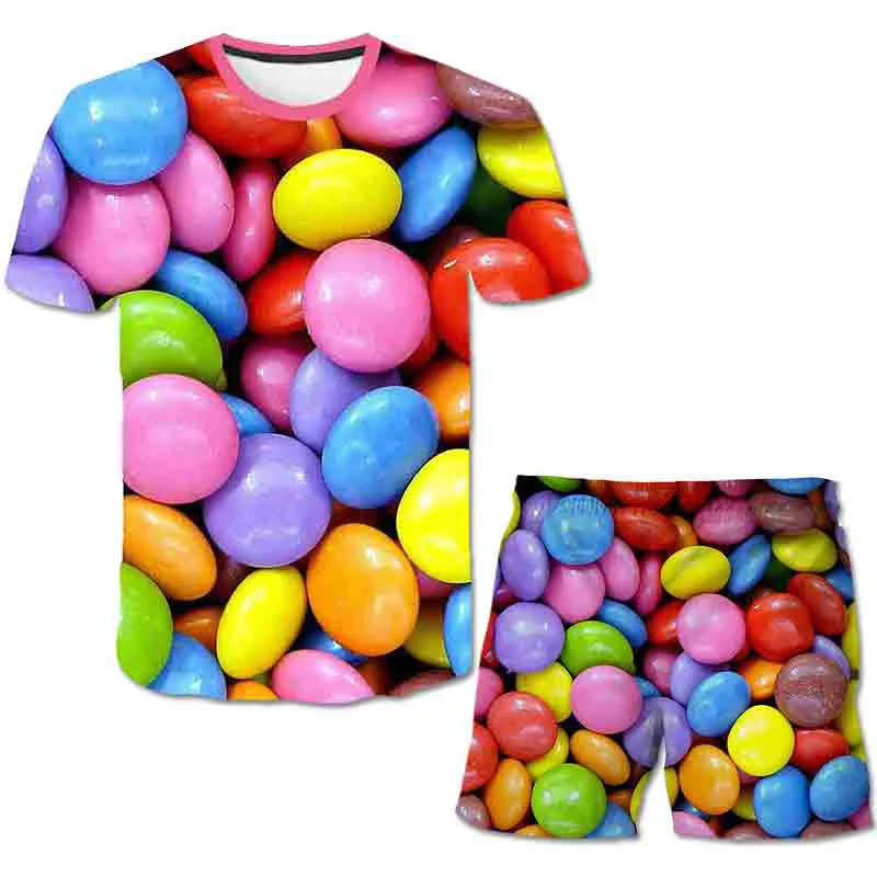 Boys and girls fashion casual 3D printing short sleeve T-shirt, candy cartoon pattern set, 4-14t, summer 2021 novelty 
Boys and girls fashion casual 3D printing short sleeve T-shirt, candy cartoon pattern set, 4-14t, summer 2021 novelty