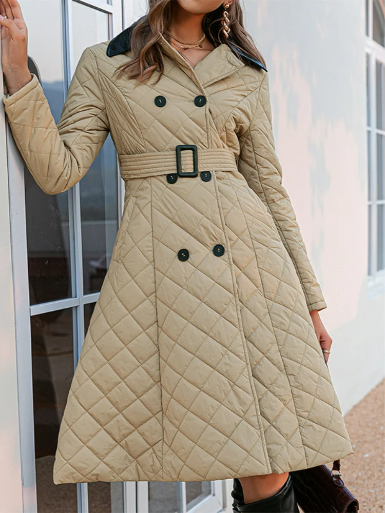 2021 Autumn and Winter Women's Cotton-Padded Jacket Lapel Double Breasted Stitching European and American Temperament Commute
2021 Autumn and Winter Women's Cotton-Padded Jacket Lapel Double Breasted Stitching European and American Temperament Commute