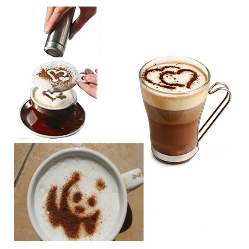 

16Pcs/Pack Coffee Mold Different Design Milk Cake Cupcake Decoration Barista Stencils Template Strew Pad Duster Spray Tools