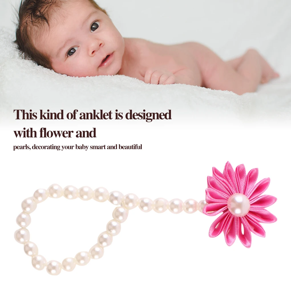 

1 Pair Baby Beach Foot Anklet Chain Newborn Baby Flower Barefoot Shoes Pearl Flower Foot Sandals Kids Photography Props