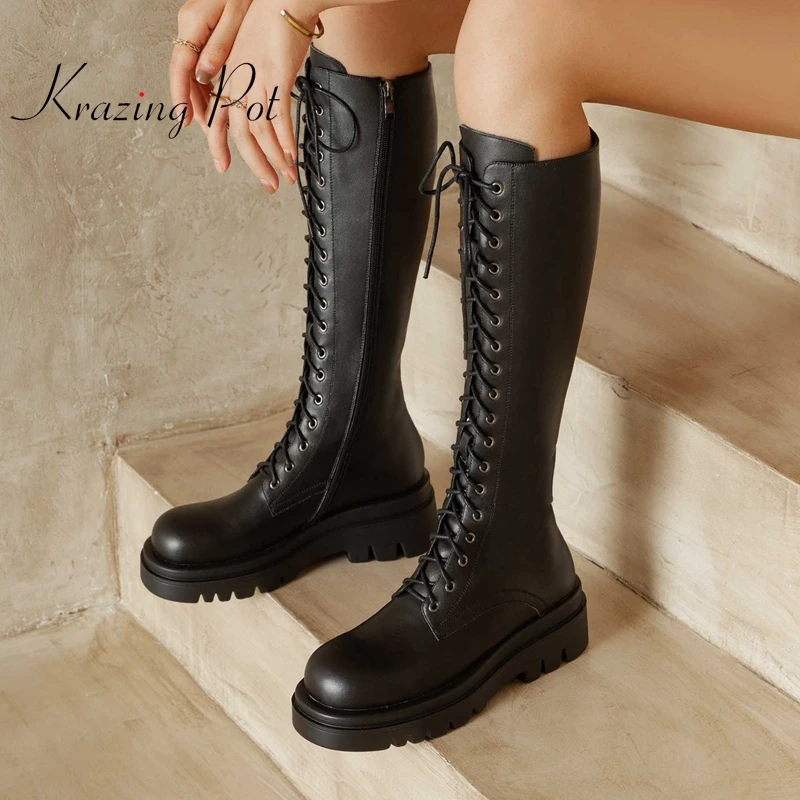 krazing pot hot big size Korean street Motorcycle boots genuine leather round toe thick bottom cross-tied thigh high boots L12
krazing pot hot big size Korean street Motorcycle boots genuine leather round toe thick bottom cross-tied thigh high boots L12